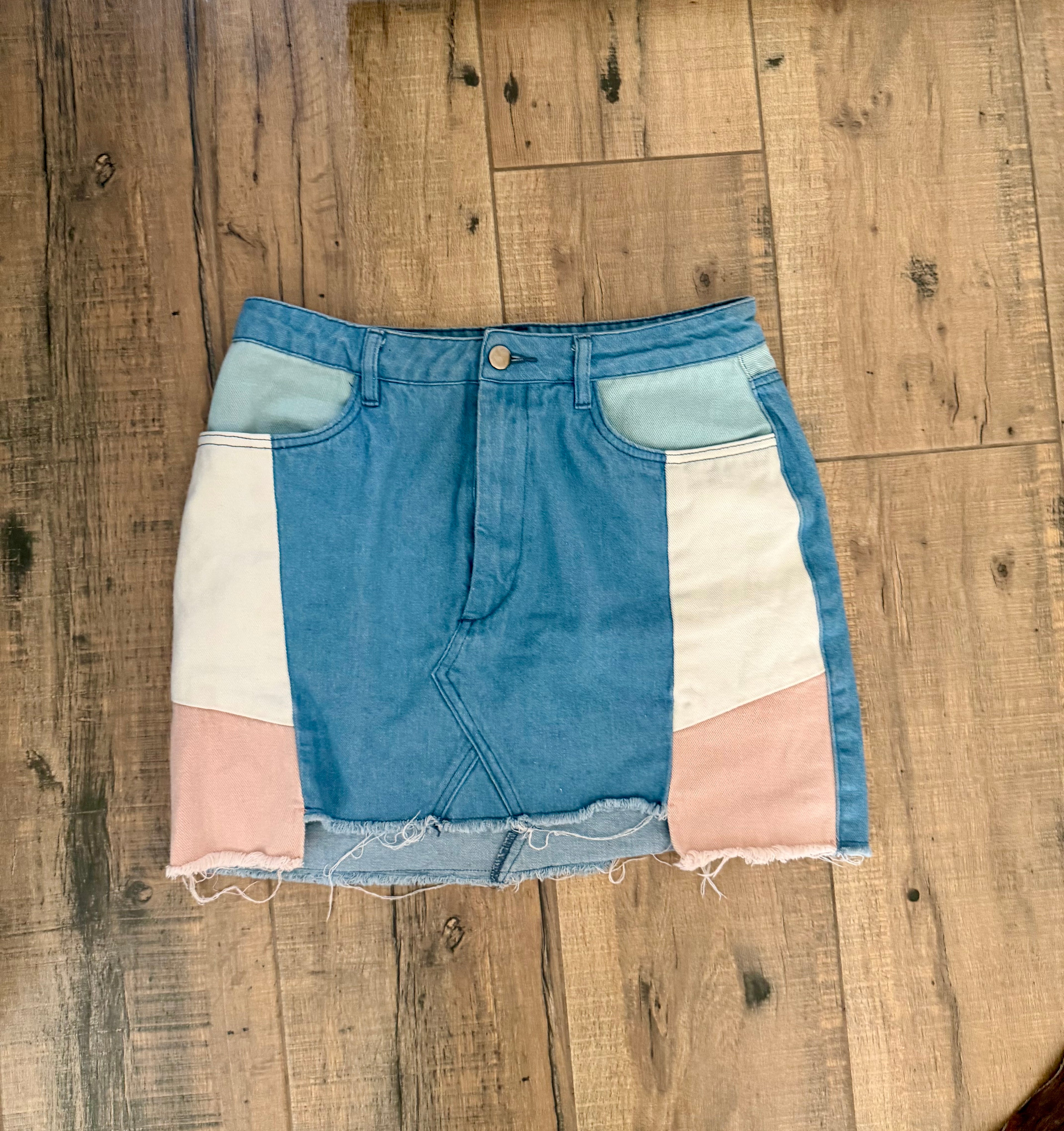 color block Jean skirt