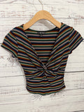 Striped cross cross front tee